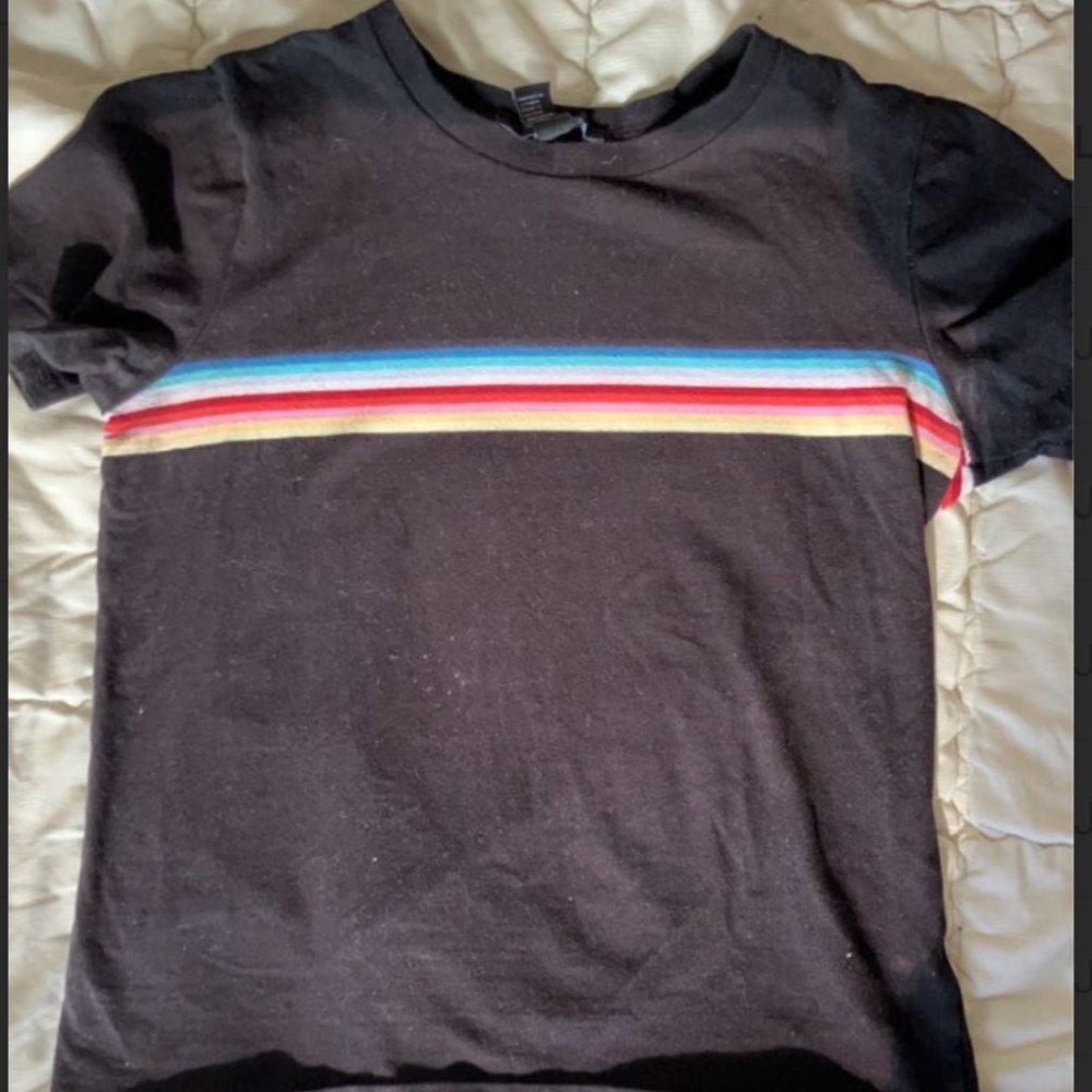 Black Rainbow Striped Tee